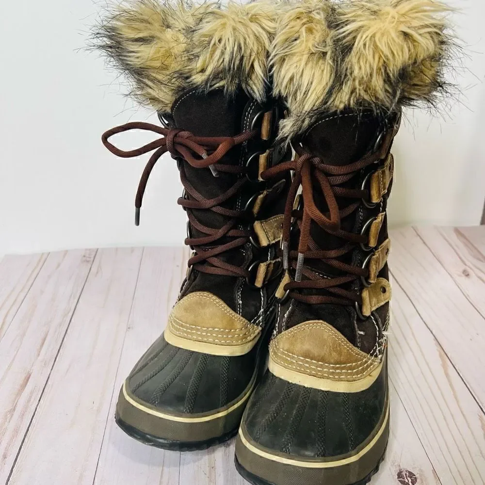 Sorel Joan of Arctic Brown Suede Fur Lined Winter Boots